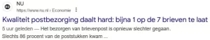 Kwaliteit postbezorging daalt